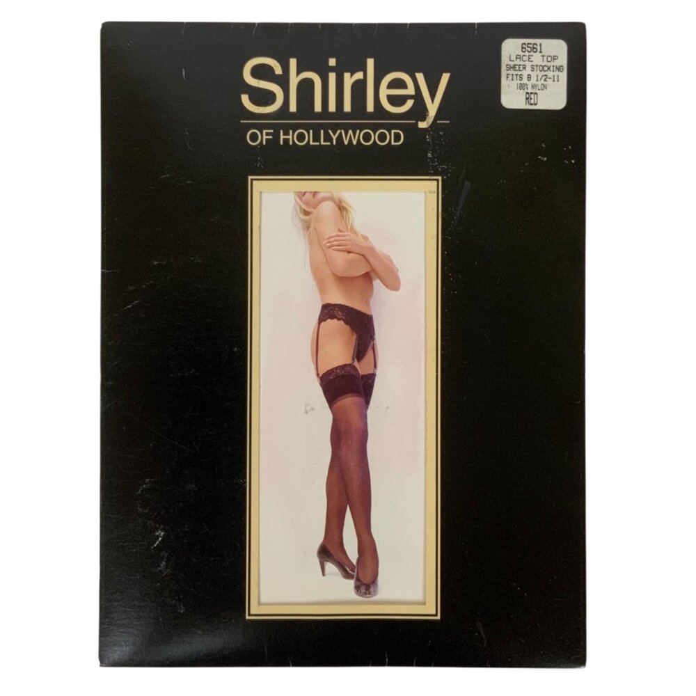 Shirley Of Hollywood Lace Top Sheer Stockings Red 100% Nylon Made In USA